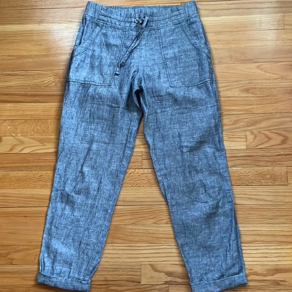 Athleta Gray 100% Linen Ankle Pant 0848 591449 pockets drawstring 6T B9 - Picture 2 of 7